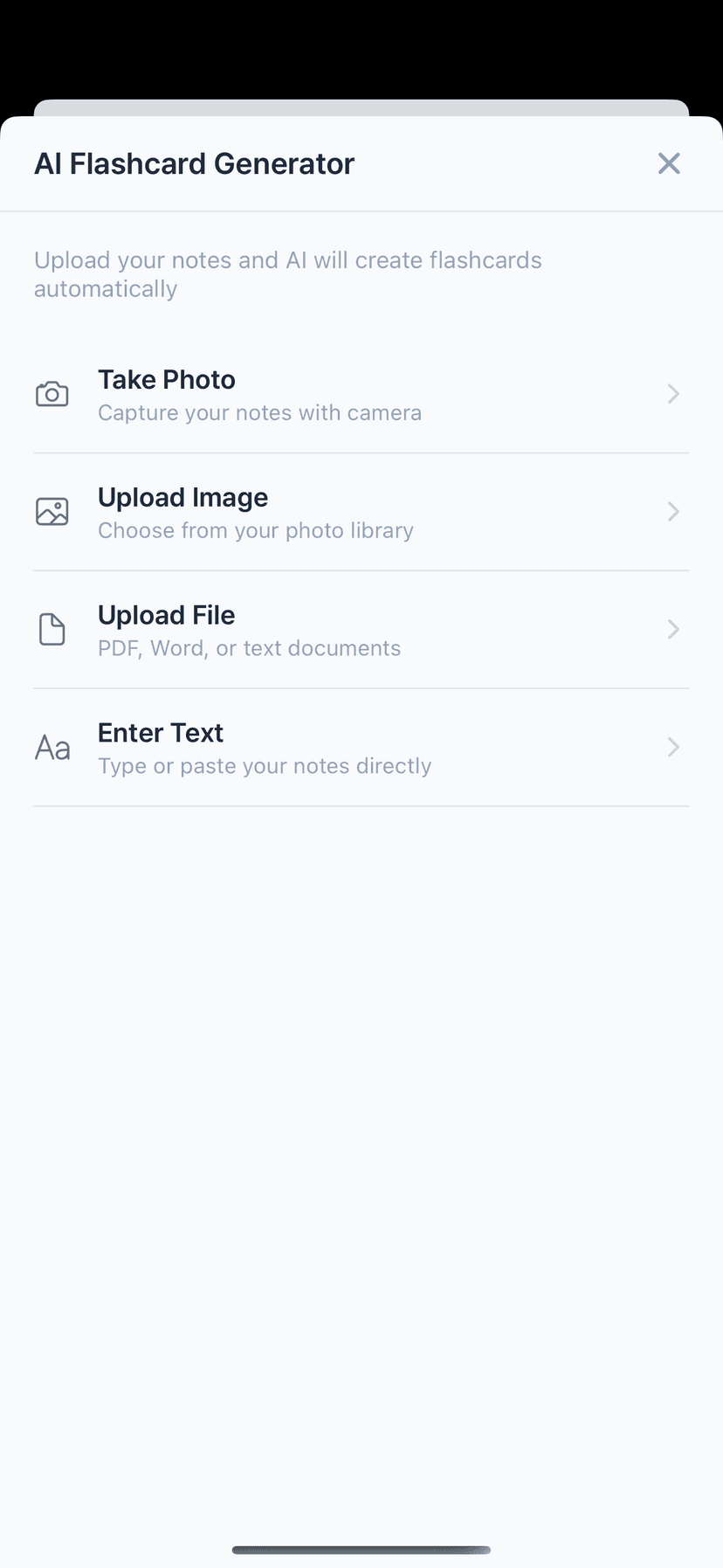 StudyLess AI card generation from notes