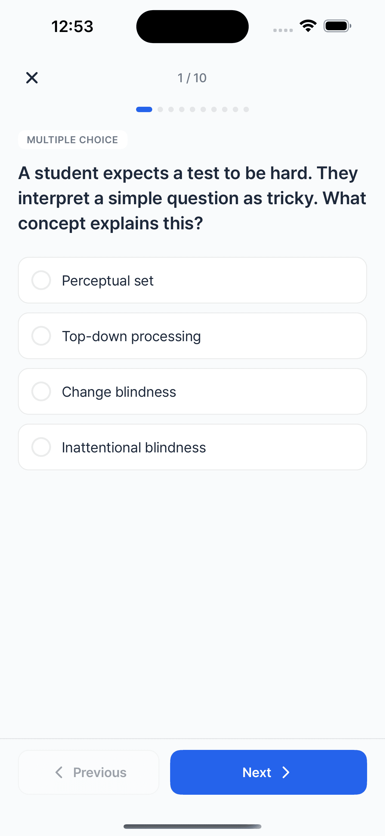 Mock exam multiple-choice question asking which neurotransmitter anti-anxiety medications affect, with answer options Serotonin, Dopamine, GABA, Norepinephrine