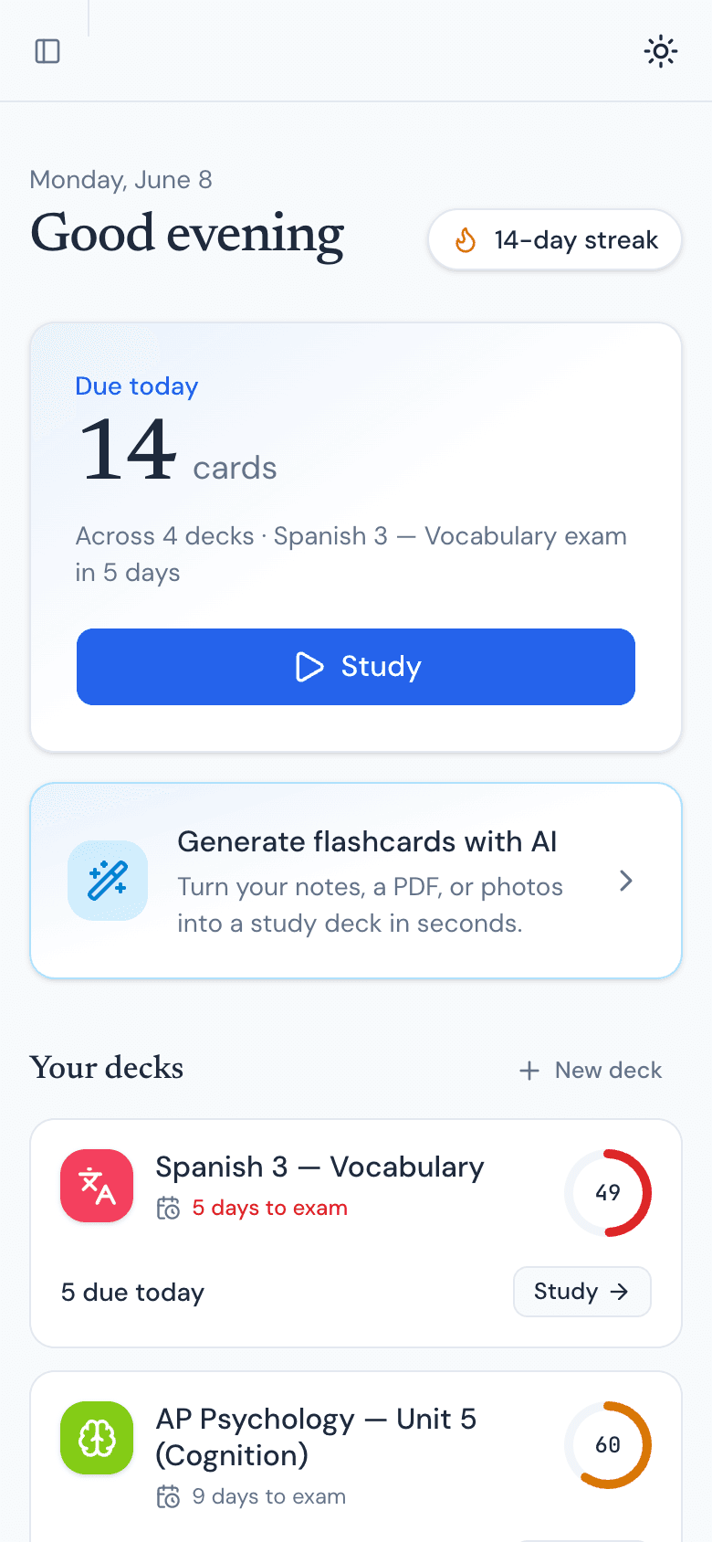 The StudyLess daily plan on a phone.